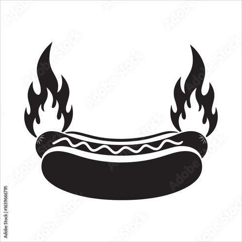 Vector art of hotdog with flames isolated on white background, a delicious street food