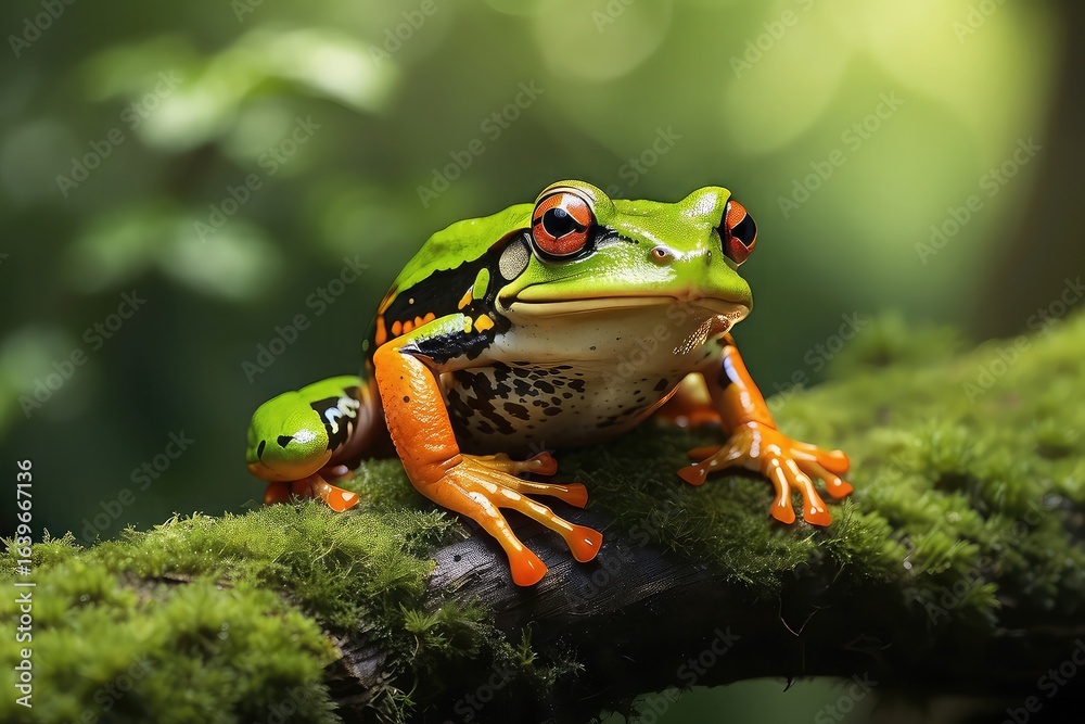 Naklejka premium frog on the grass transparent background, frog on a leaf