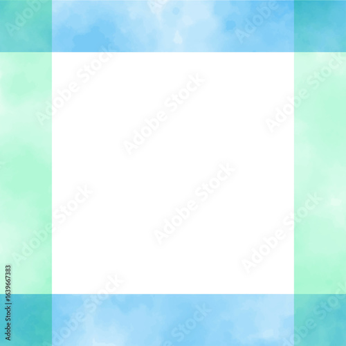 水彩のおしゃれな正方形のベクターフレーム　青系　枠