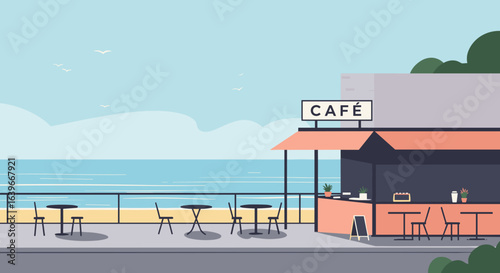 Relaxing beach retreat coastal paradise digital illustration serene ambiance tranquil viewpoint peaceful nature concept. Vector illustration