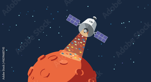 Exploring mars satellite imaging technology outer space infographic visuals cosmic environment aerial perspective. Vector illustration
