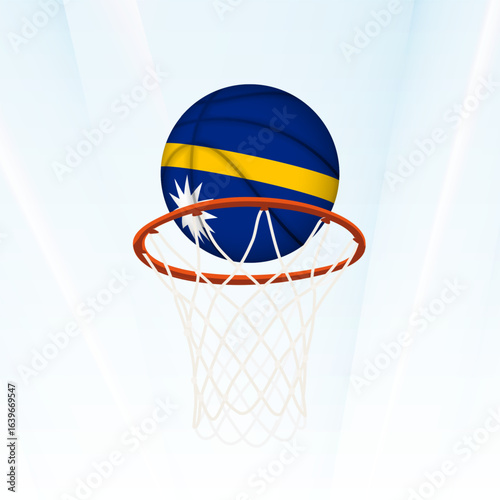 Nauru Flag Basketball Scoring Through Hoop.