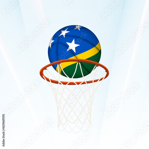 Solomon Islands Flag Basketball Scoring Through Hoop.
