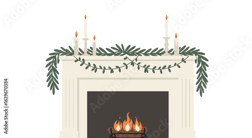 Cozy fireside gathering living room digital illustration warm atmosphere front view home comfort concept. Vector illustration