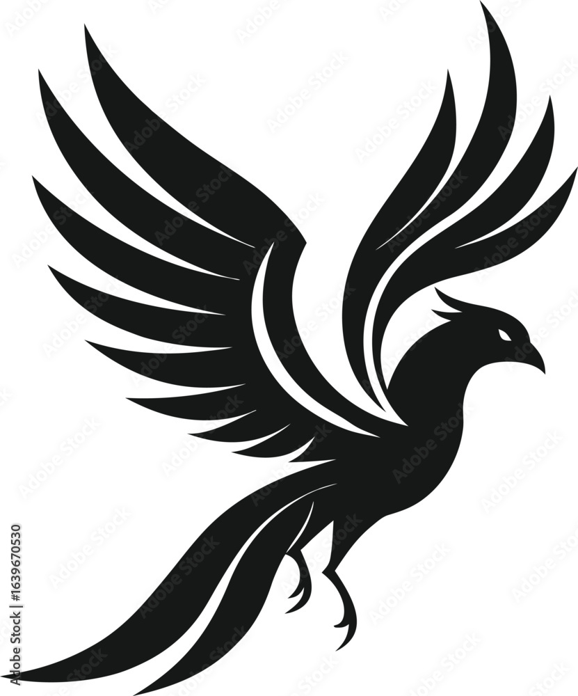 Obraz premium Eagle tattoo design vector illustration with flying wings silhouette and feathers