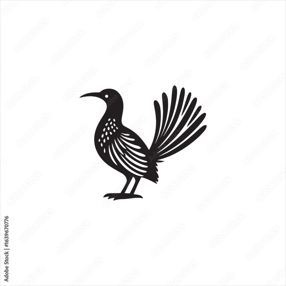 Fototapeta premium Elegant Lyrebird Bird Vector Silhouette Illustration Featuring Long Flowing Tail Feathers, Detailed Avian Shape, Perfect for Wildlife Art, Nature Designs, Logos, and Ornamental Decorative Graphic Proj