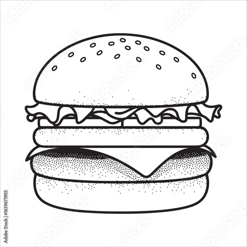 Vector art of black and white burger illustration isolated on white background