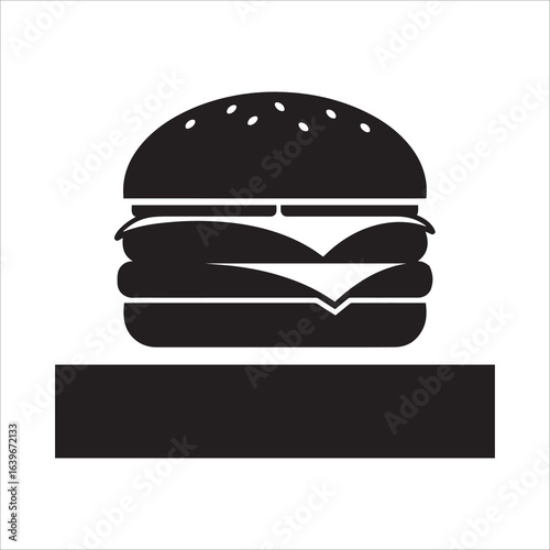 Vector art of black burger silhouette isolated on white background