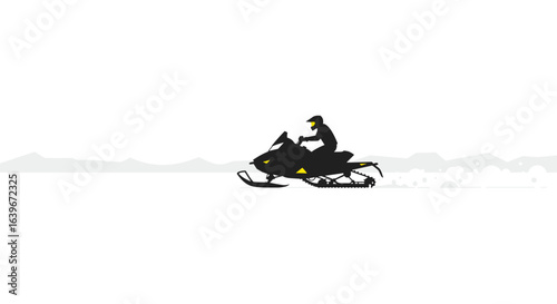 Snowmobile adventure in the winter landscape outdoor sports action dynamic viewpoint thrilling experience. Vector illustration