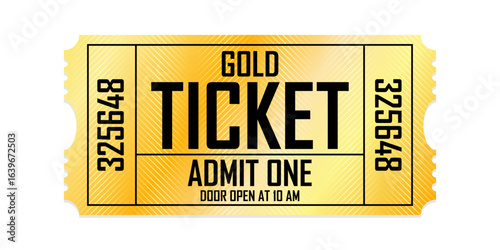 Vintage theatre tickets vector template. Vector golden tickets isolated on whithe backgound. Cinema, theater, concert, game, party, event, festival black and gold ticket.
