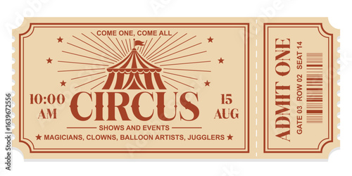 Circus ticket. Vector Image. Horizontal circus ticket.