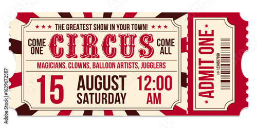 Circus ticket. Vector Image. Horizontal circus ticket.