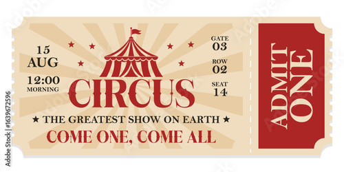 Circus ticket. Vector Image. Horizontal circus ticket.