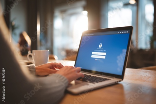 User logging into password manager on laptop screen symbolizing cybersecurity, encrypted access and digital identity protection