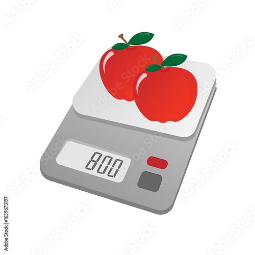 digital weighing vector that measures the weight of two apples
