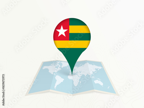 Togo Map Pin with National Flag on Open World Map.
