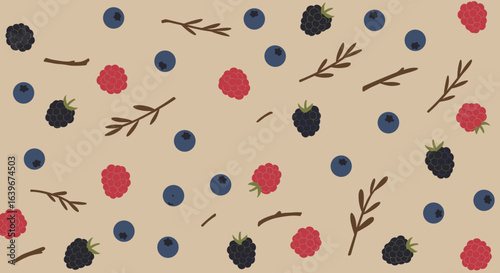 Colorful berry pattern design studio digital illustration minimalist aerial view nature inspiration. Vector illustration
