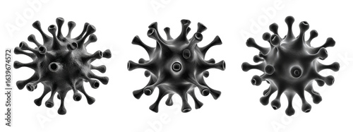 Detailed Black Virus Models with 3D Perspective and Textured Design