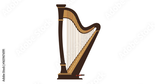 Playing the harp at a serene venue musical instrument art environment aesthetic viewpoint. Vector illustration