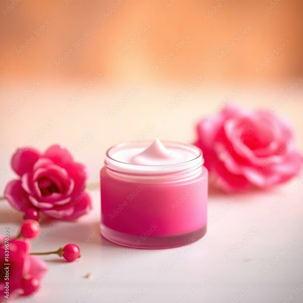 Pink Rose Cream Jar Closeup. Pink Rose Cream Jar Closeup.