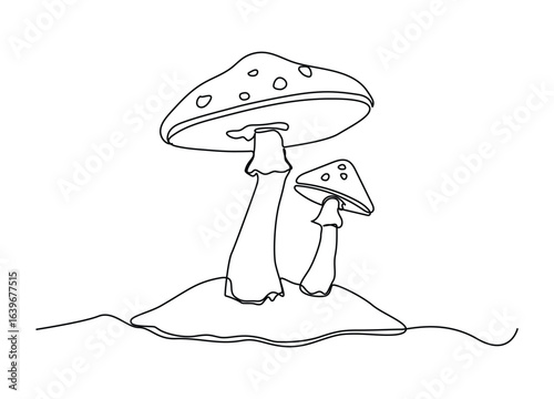 Continuous one line art of mushroom. Vector illustration