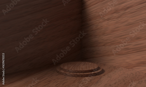 Interior room wooden oak background wallpaper texture surface circle round mockup empty blank wooden oak stage display present brown color dais modern minimal sale product advertisement marketing show