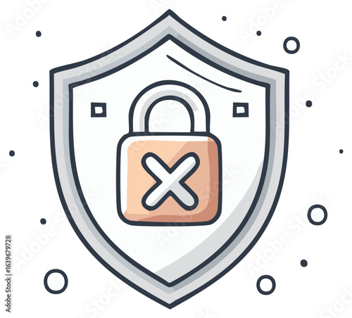 Web security shield with crossed padlock icon, symbolizing data protection failure or denied access
