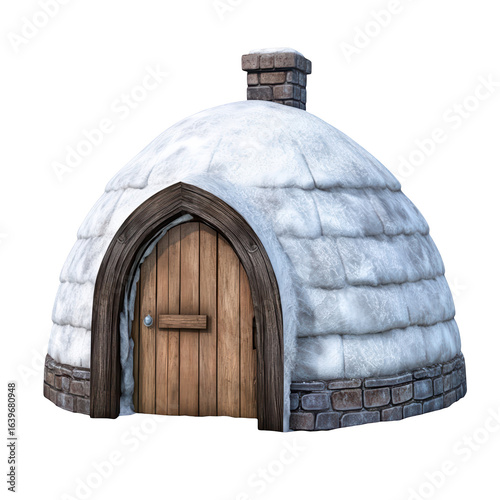 Snow Igloo Winter House Wooden Door Brick Chimney Cozy