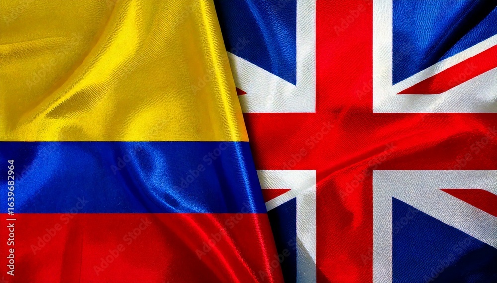 Fototapeta premium イギリスとコロンビアの国旗。(UK flag and Colombia flag) 