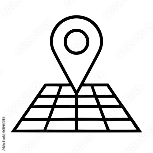 Isolated Location Pin on Grid Map Outline Icon
