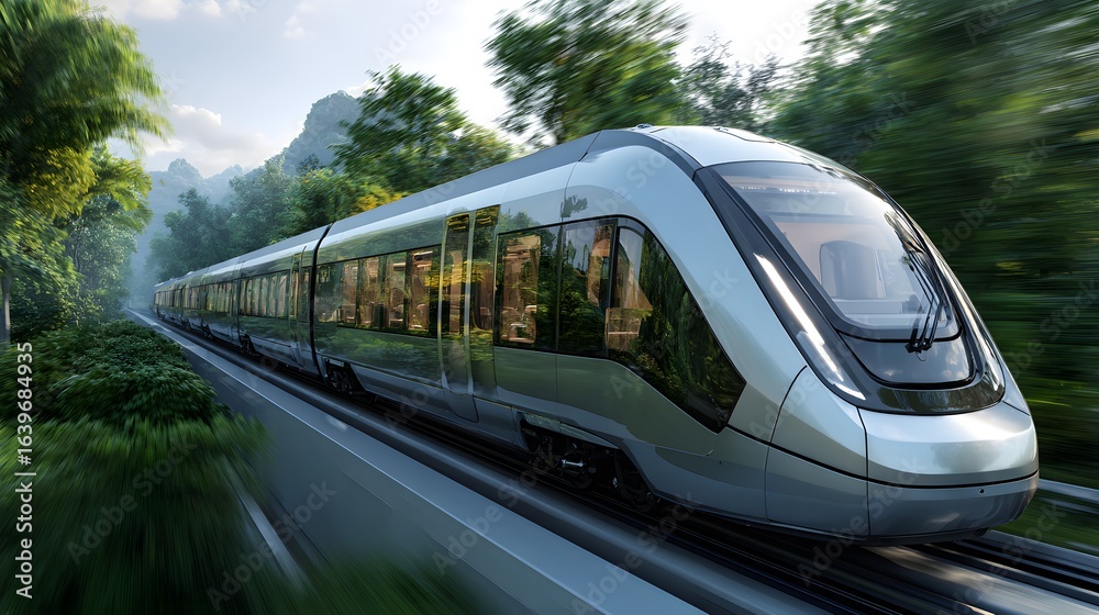 Obraz premium Futuristic high speed train modern transportation technology eco friendly travel