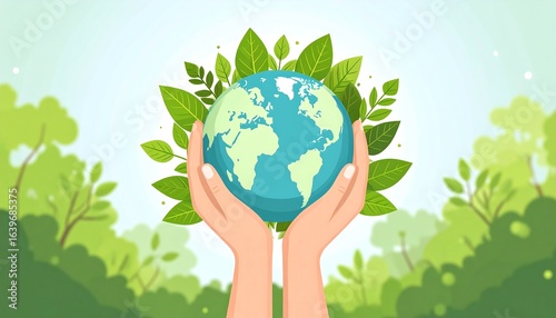 Hands holding earth graphic design