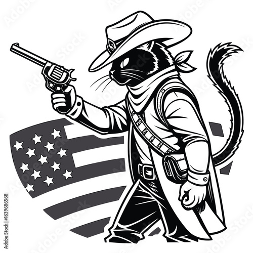 cat adorned with a cowboy hat,t-shirt, tattoo, cards illustration vector design 