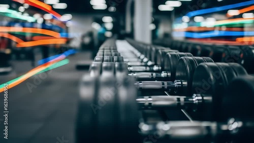 Wallpaper Mural Row of Dumbbells in Modern Gym with Motion Blur Background Torontodigital.ca