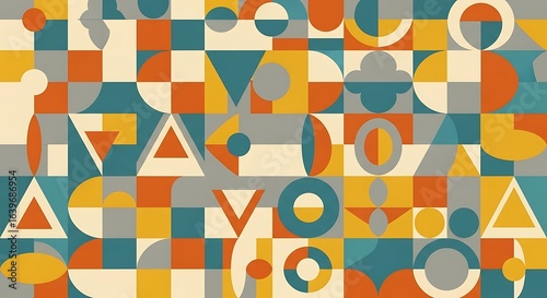 Retro Geometric Pattern Design with Mid-Century Modern Aesthetic for Digital Backgrounds, Wallpapers, and Creative Graphic Projects