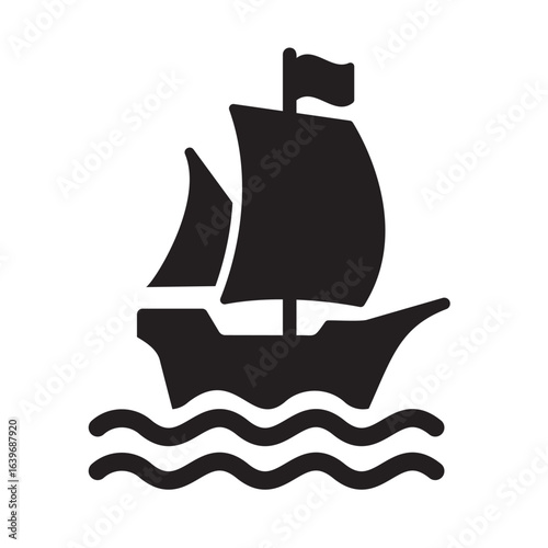 Sailing boat icon with sail and hull for water transport and recreation