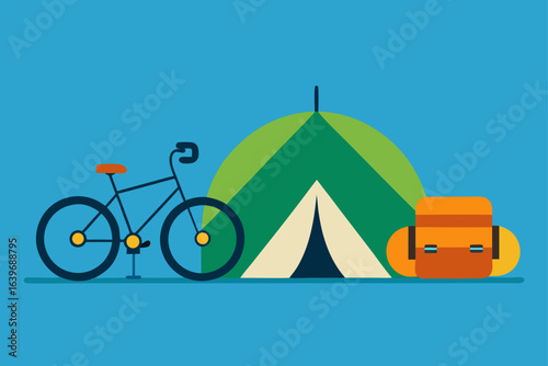 Bicycle Touring Camp with Panniers Beside Tent Travel Scene