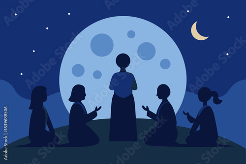 group telling stories under moonlight campfire tales