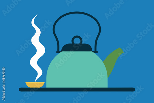 tea kettle steaming on campfire grate outdoor cooking