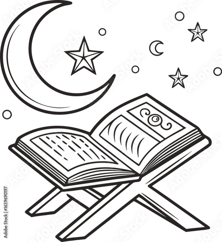 An enchanted open book of knowledge with a magic wand and stars, perfect for school or library illustrations