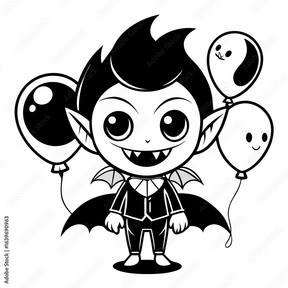 Obraz premium Cute cartoon vampire character with balloons