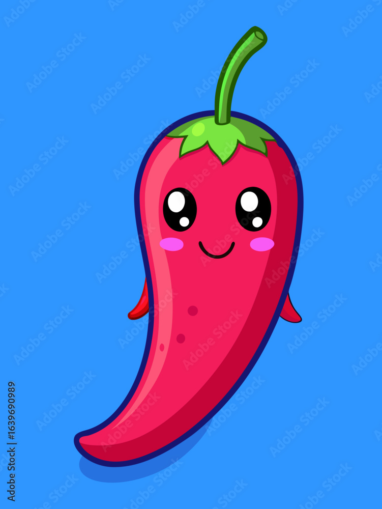 Cute kawaii red chili pepper character with big eyes Cute kawaii red chili pepper character with big eyes