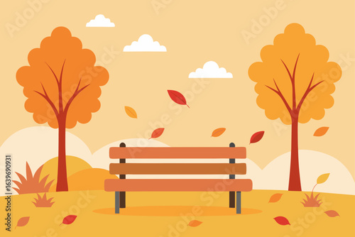 watercolor autumn park with bench and leaves peaceful