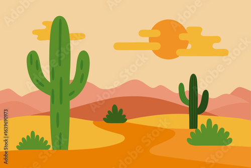 watercolor cactus garden in desert landscape arid