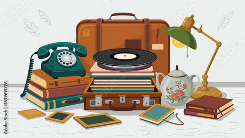 Flea Market Contributor Composition – Vendor Goods Layout Vector Illustration (EPS)