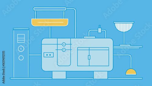 Light Blue Technical Blueprint Vacuum Sealing Food Machine Diagram