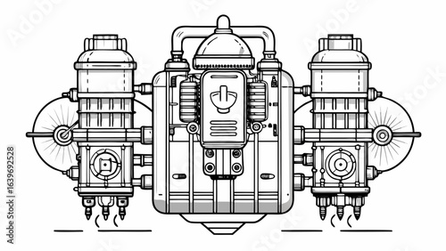 Jetpack Propulsion System Technical Schematic Line Art Drawing