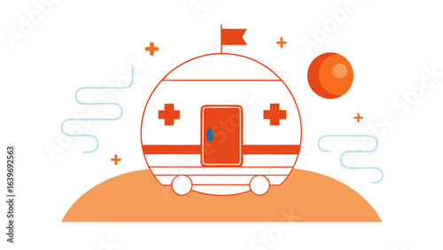 Mars Habitat Life Support Unit Minimalist Blueprint Orange White