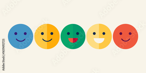 Diverse smiley faces showing a range of emotions and colors