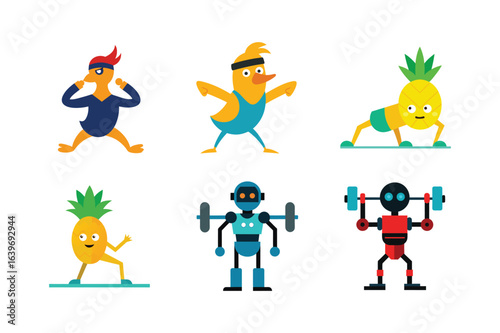 Eye catching animal fruits fitness lifestyle mascot logo designs for health branding Color Vector illustration  